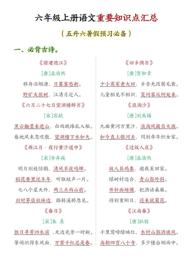 六年级上语文重要知识点汇总-LanTi云网创