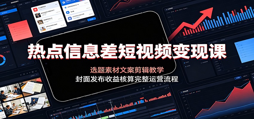 热点信息差短视频变现课：选题素材文案剪辑教学，封面发布收益核算完整运营流程-LanTi云网创