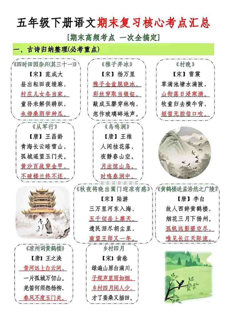 五年级下语文期末复习核心考点汇总-LanTi云网创