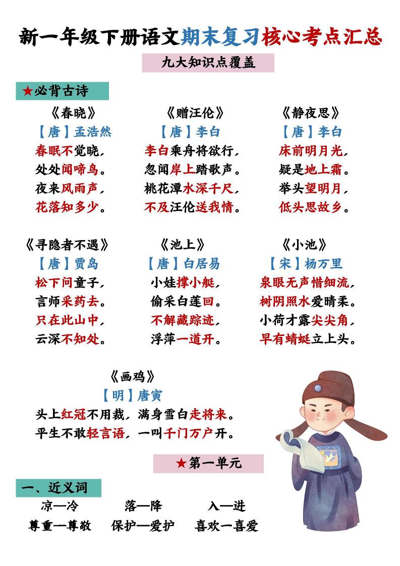 26春一年级下语文期末复习核心考点汇总-LanTi云网创