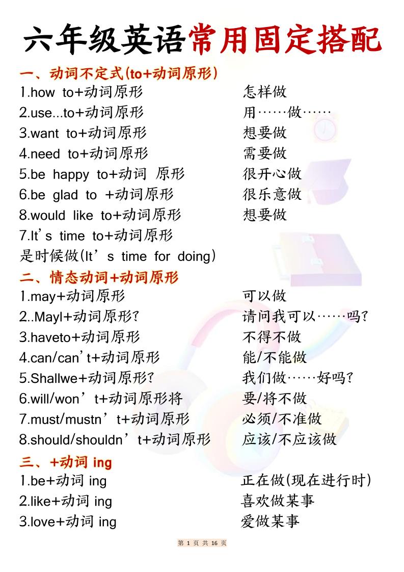 六年级上英语常用固定搭配-LanTi云网创