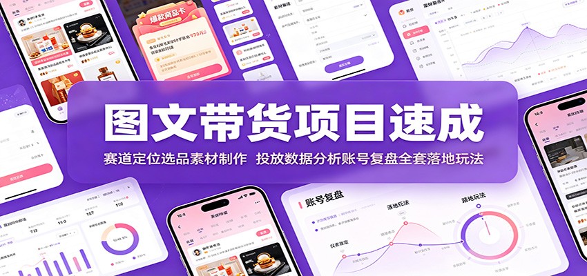 图文带货项目速成：赛道定位选品素材制作，投放数据分析账号复盘全套落地玩法-LanTi云网创