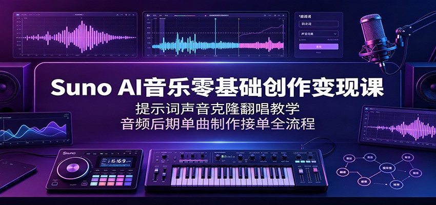 Suno AI音乐零基础创作变现课：提示词声音克隆翻唱教学，音频后期单曲制作接单全流程-LanTi云网创