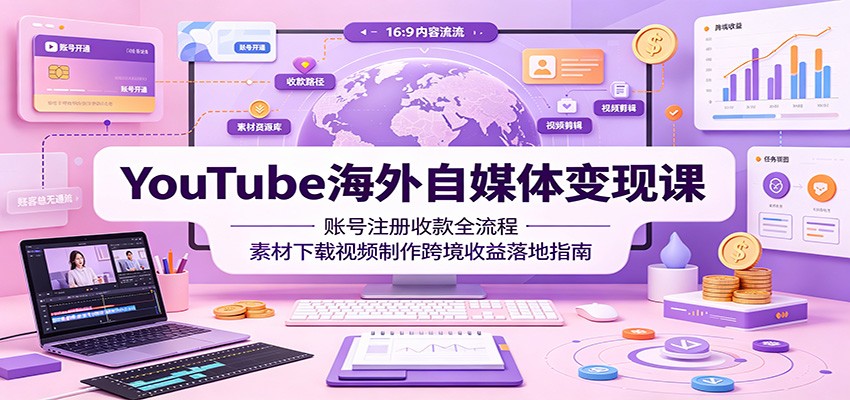 YouTube海外自媒体变现课：账号注册收款全流程，素材下载视频制作跨境收益落地指南-LanTi云网创