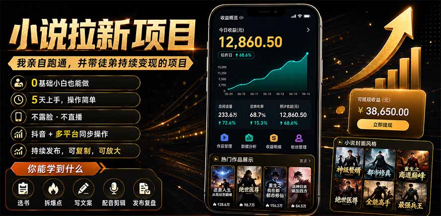 抖音及多平台小说拉新项目：我亲自跑通并持续带徒弟实操｜0基础小白5天上手快速变现-LanTi云网创