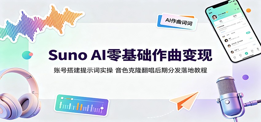 Suno AI零基础作曲变现：账号搭建提示词实操，音色克隆翻唱后期分发落地教程-LanTi云网创