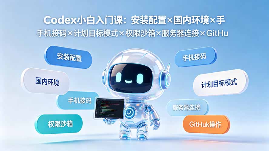 Codex小白入门课:安装配置×国内环境×手机接码×计划目标模式×权限沙箱×服务器连接×GitHub操作-LanTi云网创