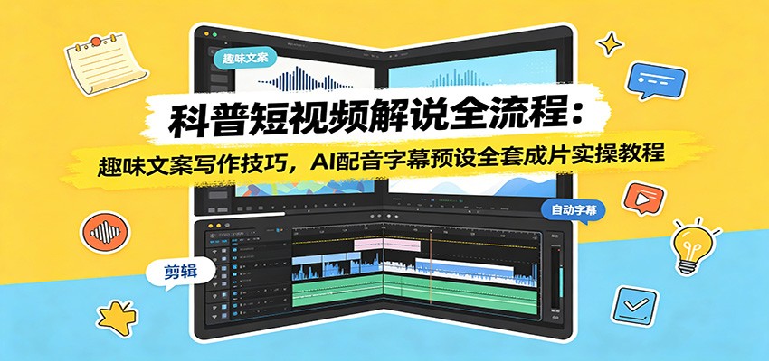 科普短视频解说全流程：趣味文案写作技巧，AI配音字幕预设全套成片实操教程-LanTi云网创
