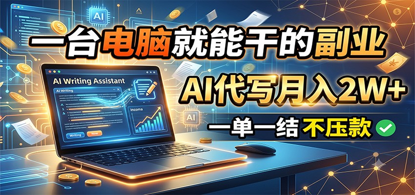 一台电脑就能干的副业，AI代写月入2W+，一单一结不压款-LanTi云网创