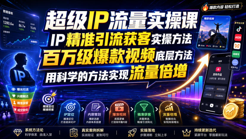 超级IP流量实操课，IP精准引流获客实操方法，百万级爆款视频底层方法，用科学的方法实现流量倍增-LanTi云网创