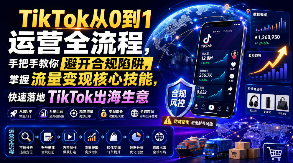 TikTok从0到1运营全流程，手把手教你避开合规陷阱，掌握流量变现核心技能，快速落地TikTok出海生意(更新7月)-LanTi云网创