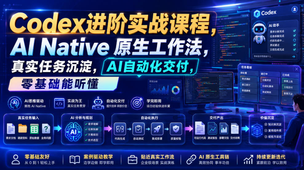 Codex进阶实战课｜AI Native原生工作法，22节真实任务落地，从配置到AI自动化交付全链路教程-LanTi云网创