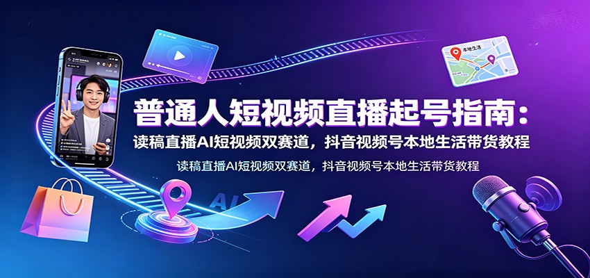 普通人短视频直播起号指南：读稿直播AI短视频双赛道，抖音视频号本地生活带货教程-LanTi云网创