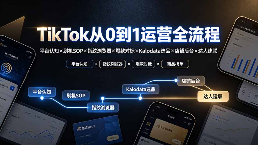 TikTok从0到1运营全流程：平台认知×刷机SOP×指纹浏览器×爆款对标×Kalodata选品×店铺后台×达人建联-LanTi云网创