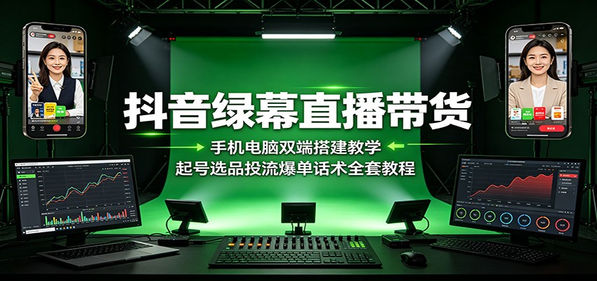 抖音绿幕直播带货：手机电脑双端搭建教学，起号选品投流爆单话术全套教程-LanTi云网创
