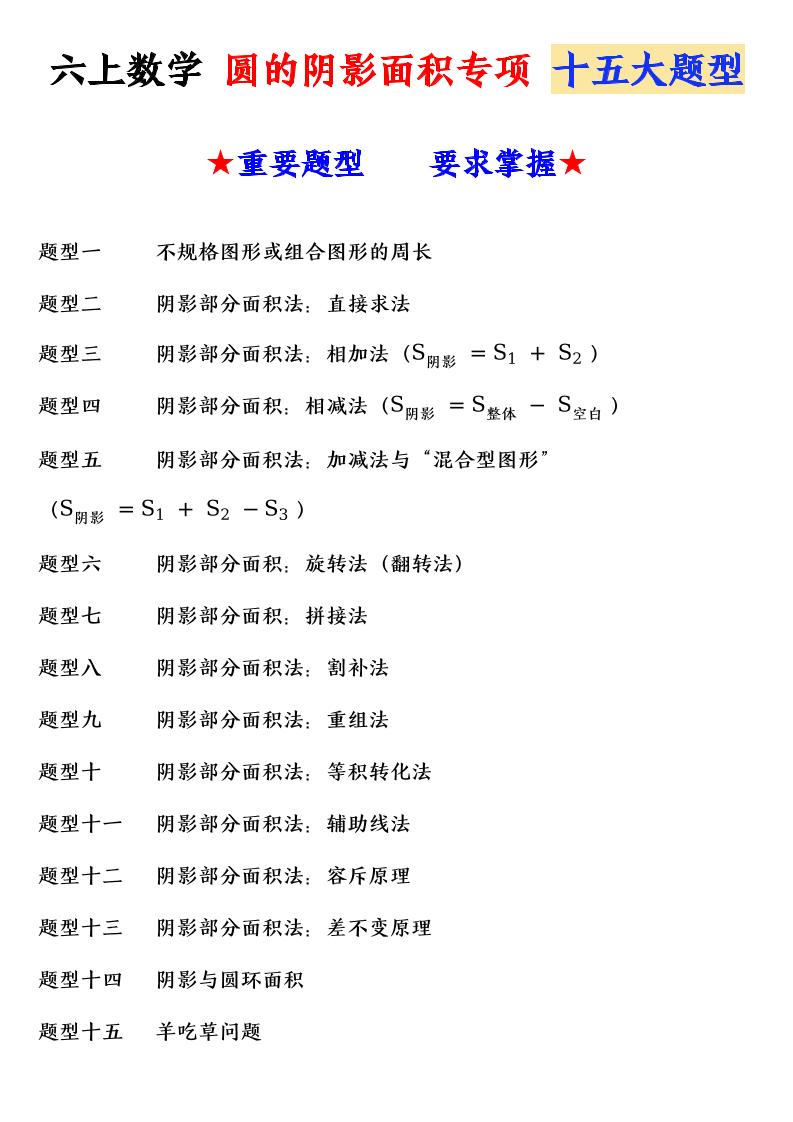 六上数学圆的阴影面积专项十五大题型-LanTi云网创