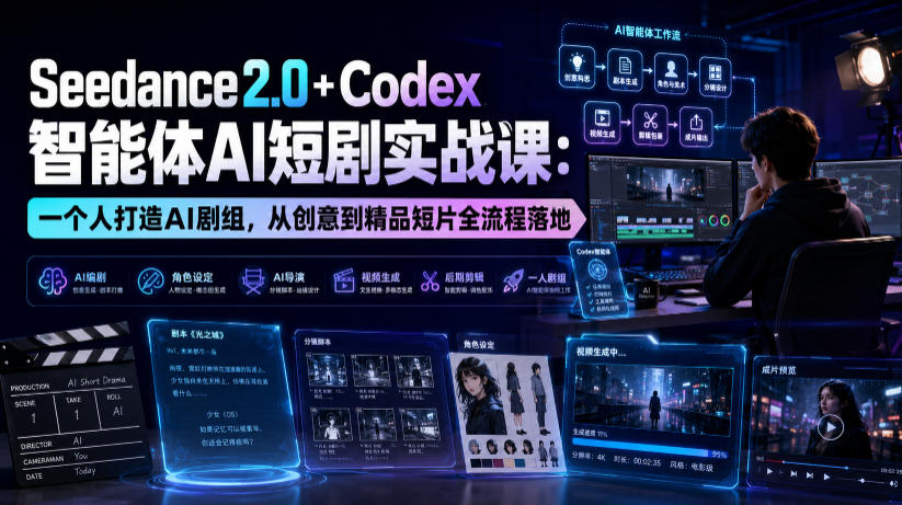 Seedance2.0+Codex智能体AI短剧实战课：一个人打造AI剧组，从创意到精品短片全流程-LanTi云网创