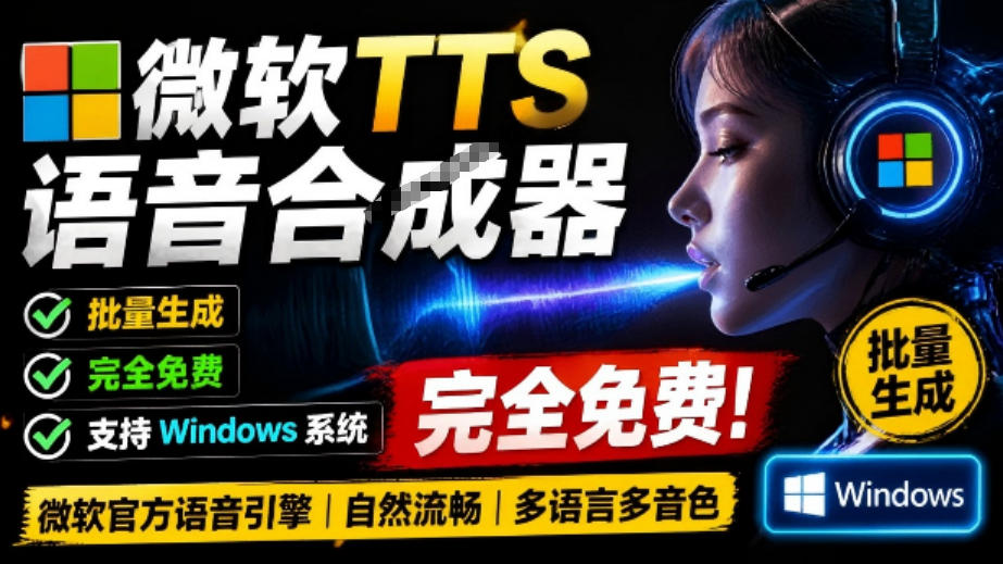 微软TTS免费语音配音生成器,完全免费,支持多语音、多音色选择,Windows系统专用TTS语音合成器