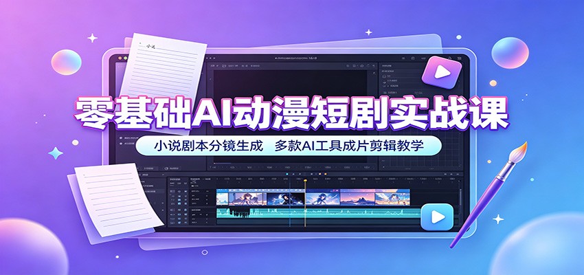 零基础AI动漫短剧实战课：小说剧本分镜生成，多款AI工具成片剪辑教学-LanTi云网创