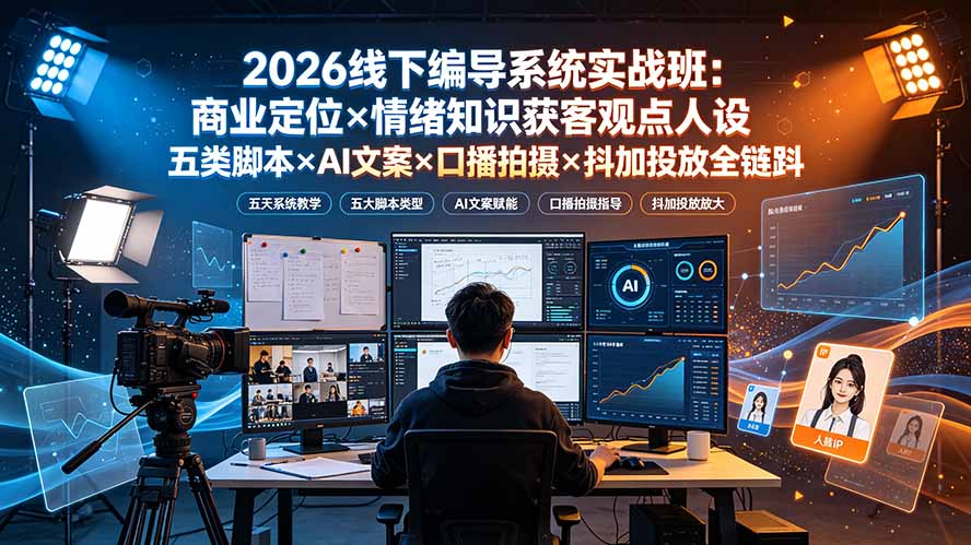 2026线下编导系统实战班：商业定位×情绪知识获客观点人设五类脚本×AI文案×口播拍摄×抖加投放全链路-LanTi云网创
