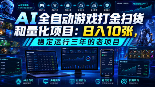 AI全自动游戏打金扫货和量化项目：日入10张，稳定运行三年的老项目！【揭秘】-LanTi云网创