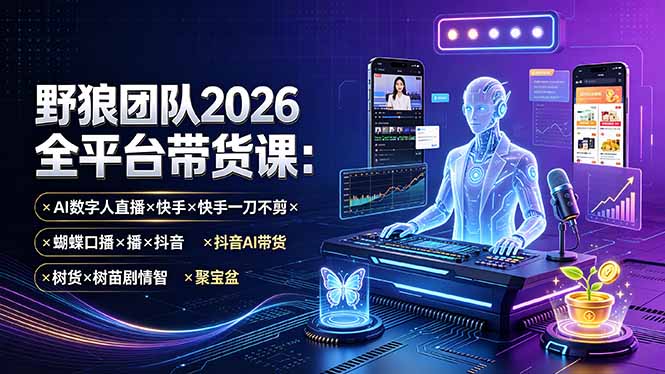 野狼团队2026全平台带货课-7月：AI数字人直播×快手一刀不剪×蝴蝶口播×抖音AI带货×树苗剧情智剪×聚宝盆-LanTi云网创
