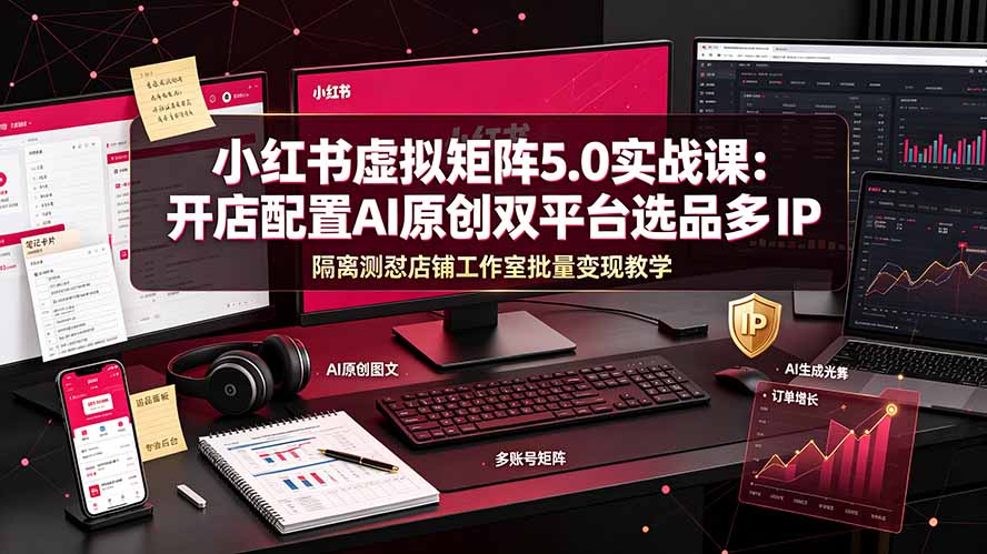 小红书虚拟矩阵5.0实战课：开店配置｜AI原创｜双平台选品｜多IP隔离｜测怼店铺工作室批量变现实操教学-LanTi云网创