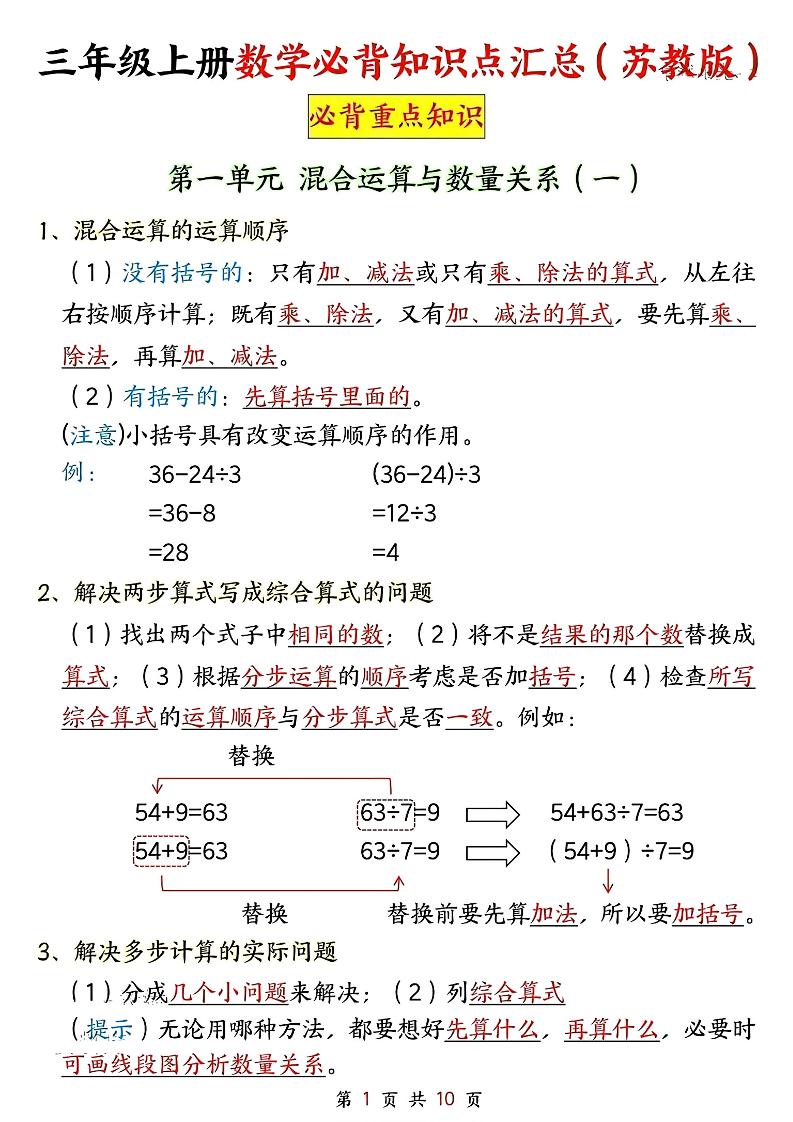 新三上苏教版数学必背重点知识-LanTi云网创