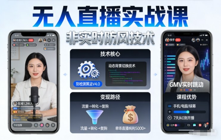 宝子哥无人直播实战课,非实时防风技术,聚焦抖音快手等平台直播带货,轻松开启直播变现之路(更新2026年07月24日)