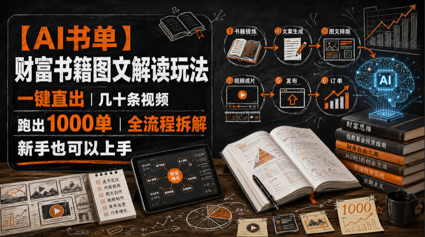【AI书单】财富书籍图文解读玩法，一键直出，几十条视频，跑出1000单，全流程拆解，新手也可以上手-LanTi云网创