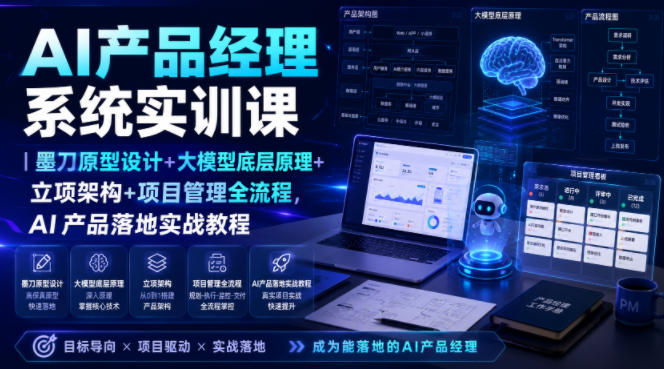AI产品经理系统实训课｜墨刀原型设计+大模型底层原理+立项架构+项目管理全流程，AI产品落地实战教程-LanTi云网创