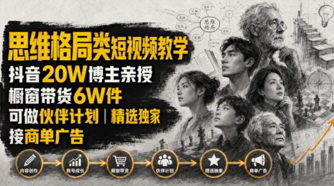 人性思维格局类短视频教学，抖音20W博主亲授，橱窗带货6W件，可做伙伴计划、精选独家、接商单广告-LanTi云网创