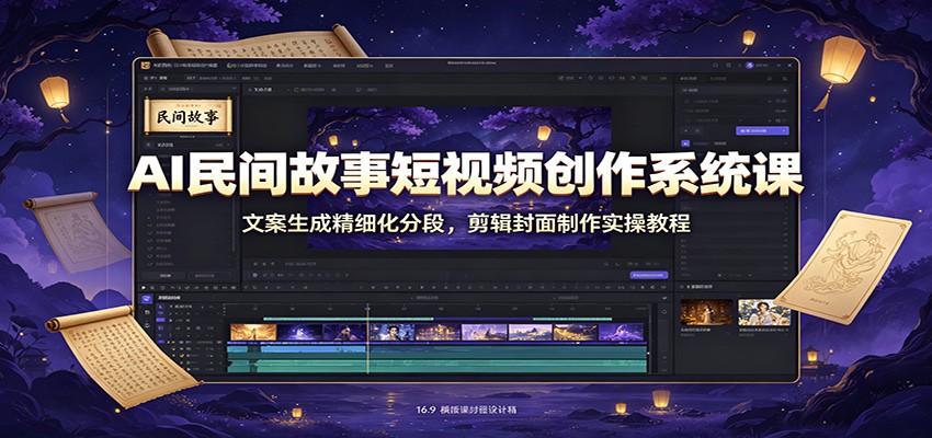 AI民间故事短视频创作系统课：文案生成精细化分段，剪辑封面制作实操教程-LanTi云网创