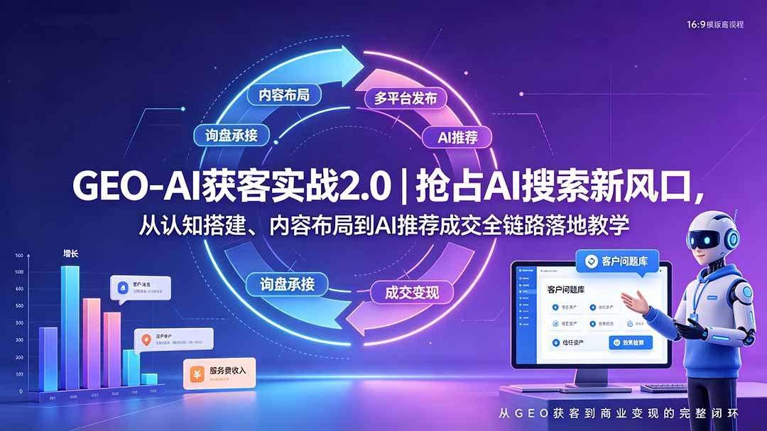 GEO-AI获客实战｜抢占AI搜索新风口，从认知搭建、内容布局到AI推荐成交全链路落地教学-LanTi云网创