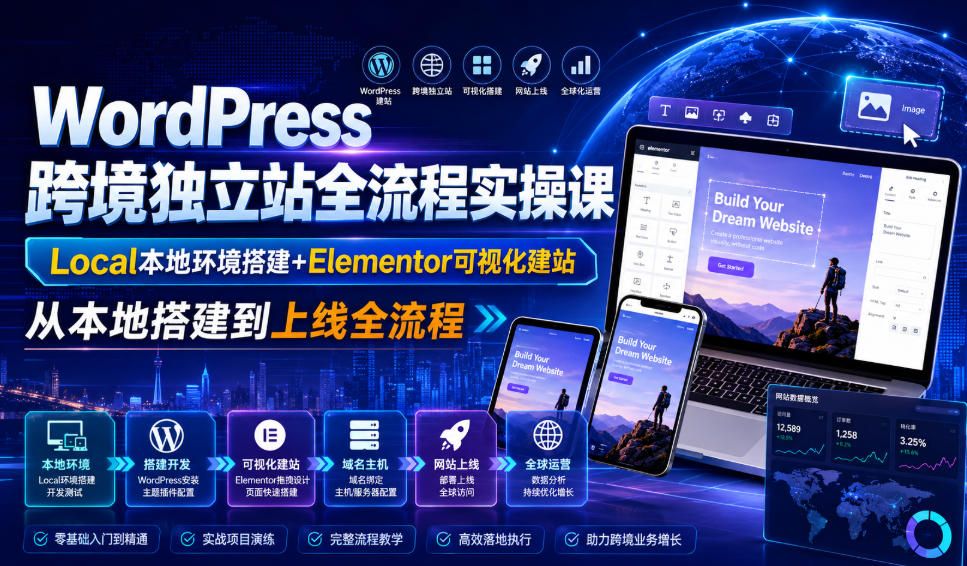 WordPress跨境独立站全流程实操课｜Local本地环境搭建+Elementor可视化建站，从本地搭建到上线全流程-LanTi云网创