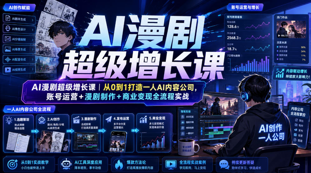 AI漫剧超级增长课｜从0到1打造一人AI内容公司，账号运营+漫剧制作+商业变现全流程实战-LanTi云网创
