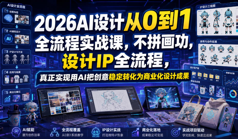 2026AI设计从0到1全流程实战课，不拼画功，设计IP全流程，真正实现用AI把创意稳定转化为商业化设计成果-LanTi云网创