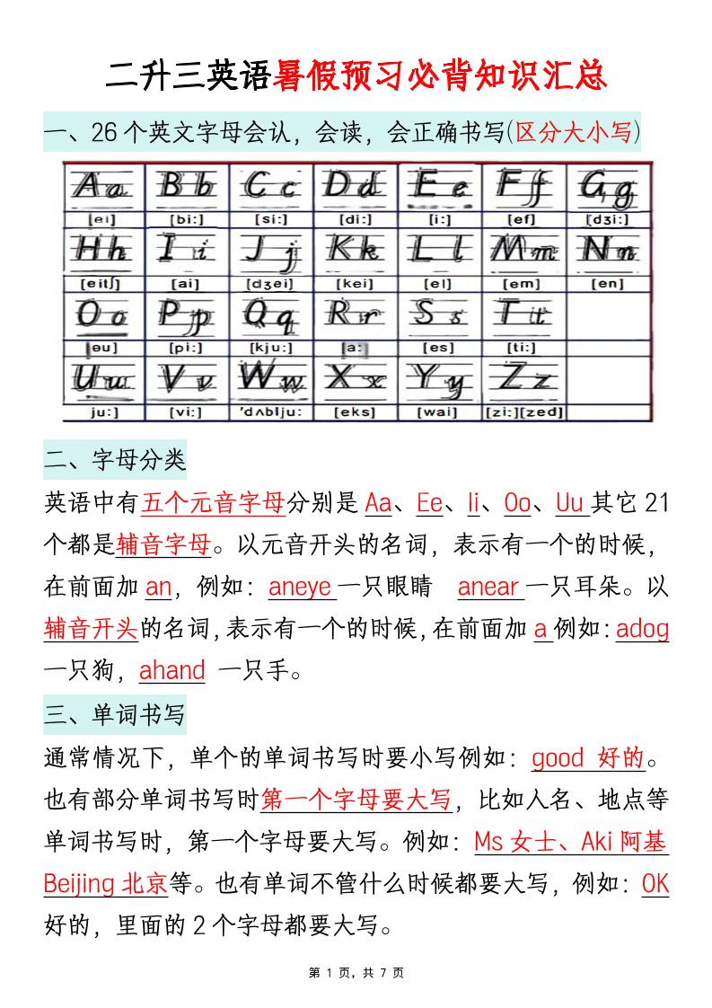二升三英语暑假预习必背知识汇总通用版-三上英语-LanTi云网创