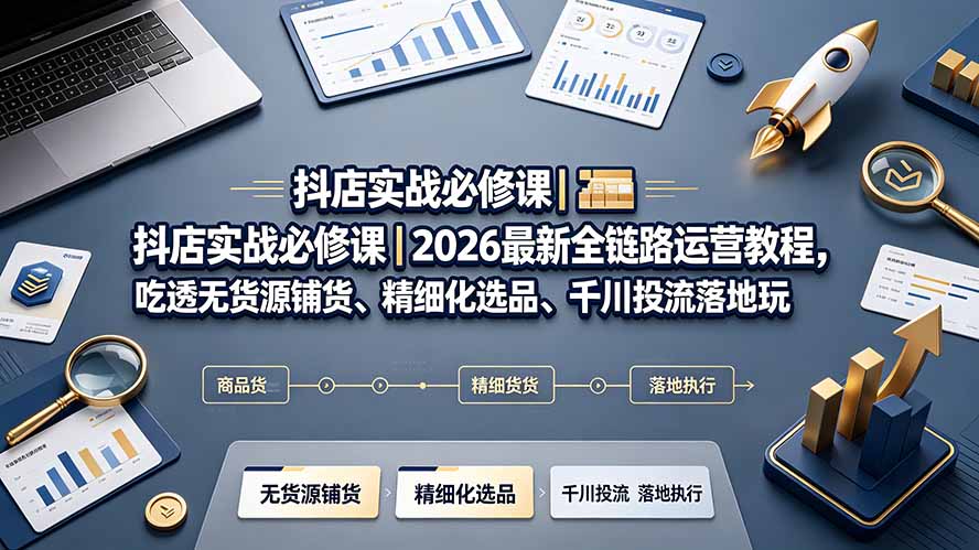 抖店实战必修课｜2026最新全链路运营教程，吃透无货源铺货、精细化选品、千川投流落地玩法-LanTi云网创