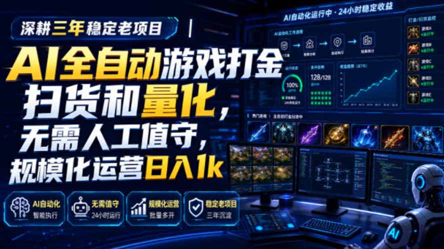 AI全自动游戏打金扫货和量化，规模化运营日入1k，深耕三年稳定老项目！-LanTi云网创