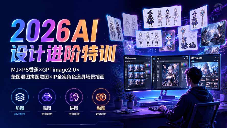 2026AI设计进阶特训：MJ×PS香蕉×GPTimage2.0×垫图混图拼图融图×IP全案角色道具场景插画-LanTi云网创