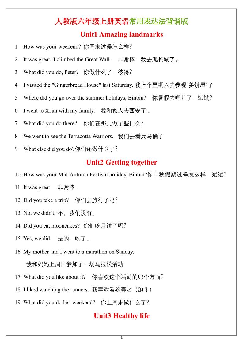 六年级上册英语常用表达法（背诵表）-LanTi云网创