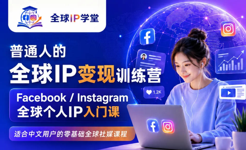 普通人的全球IP变现训练营，Facebook/Instagram全球个人IP入门课，零基础全球社媒课程-LanTi云网创