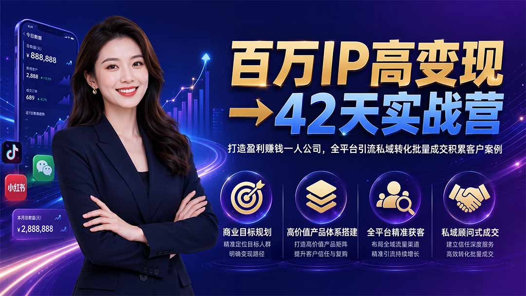 百万IP高变现→42天实战营｜打造盈利赚钱一人公司，全平台引流私域转化批量成交积累客户案例-LanTi云网创