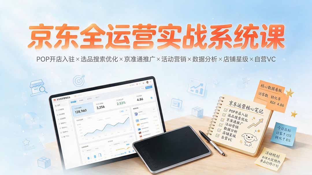 京东全运营实战系统课：POP开店入驻×选品搜索优化×京准通推广×活动营销×数据分析×店铺星级×自营VC-LanTi云网创