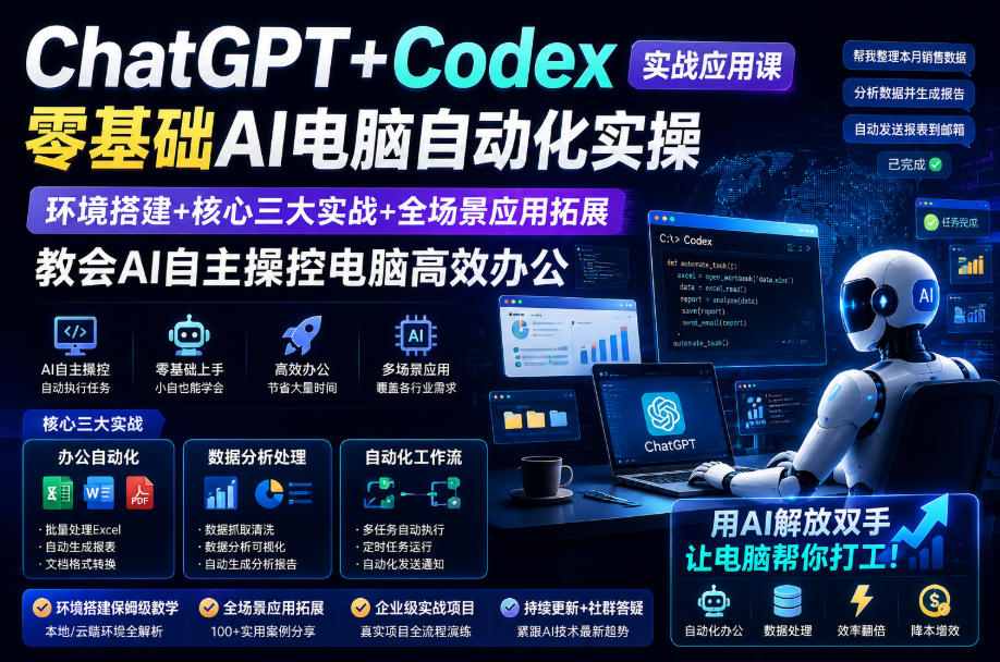 ChatGPT+Codex实战应用课｜零基础AI电脑自动化实操，环境搭建+核心三大实战+全场景应用拓展，教会AI自主操控电脑高效办公-LanTi云网创