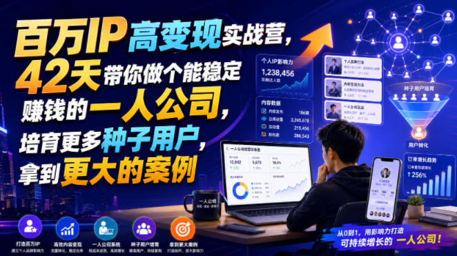 百万IP高变现实战营，42天带你做个能稳定賺钱的一人公司，培育更多种子用户，拿到更大的案例-LanTi云网创