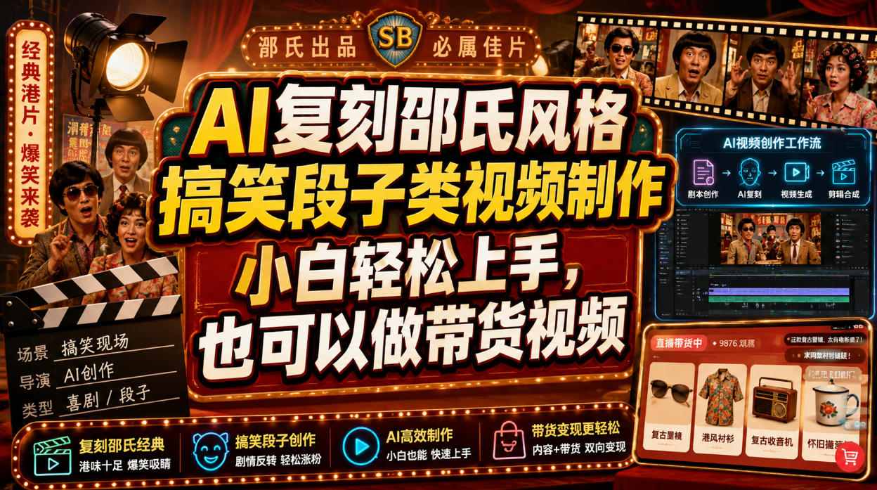 AI复刻邵氏风格搞笑段子类视频制作，小白轻松上手，也可以做带货视频-LanTi云网创
