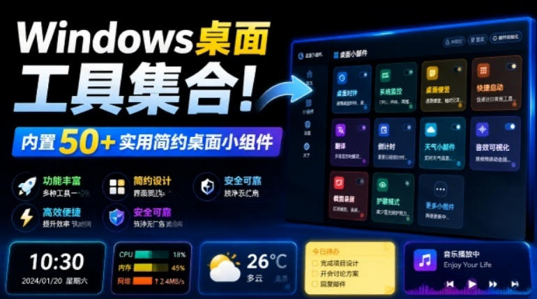 Windows桌面工具集合！内置50+实用简约桌面小组件，含截图、录屏、翻译、天气等，多秘工具箱-LanTi云网创