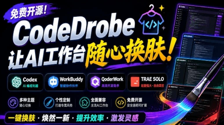 免费开源的CodeDrobe，让AI工作台随心换肤，支持Codex、WorkBuddy等，免费且本地运行！-LanTi云网创